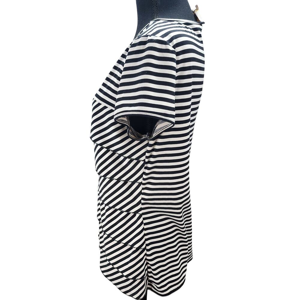 Laundry Shelly Segal Top L 90s Boho Tiered Black White Striped Layering Shirt - Picture 7 of 13